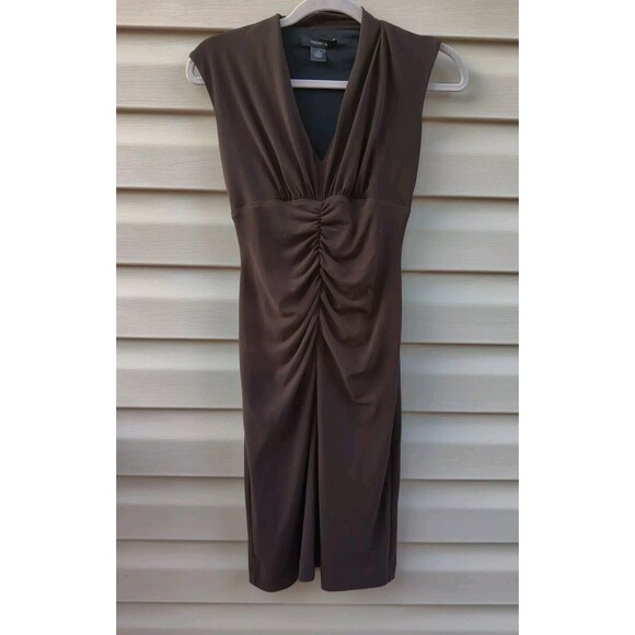 Arden B Womens  Cinched Dress Brown Size XS Ruched Pencil Straight Midi Cocktail - Picture 2 of 9